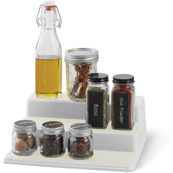 3 tier spice rack organizer kitchen cabinet pantry shelf storage cream plastic - Picture 3 of 5